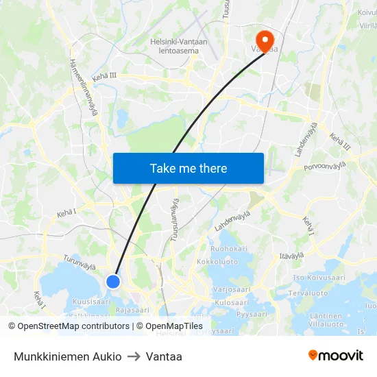 Munkkiniemi Square to Vantaa map
