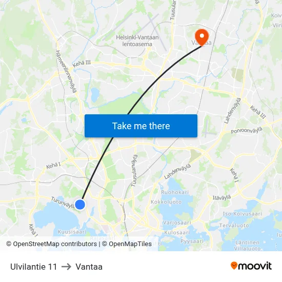 Ulvila Road 11 to Vantaa map