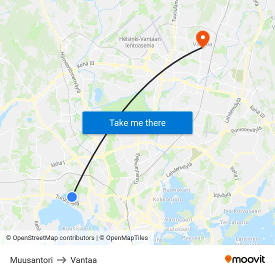 Muusa Square to Vantaa map