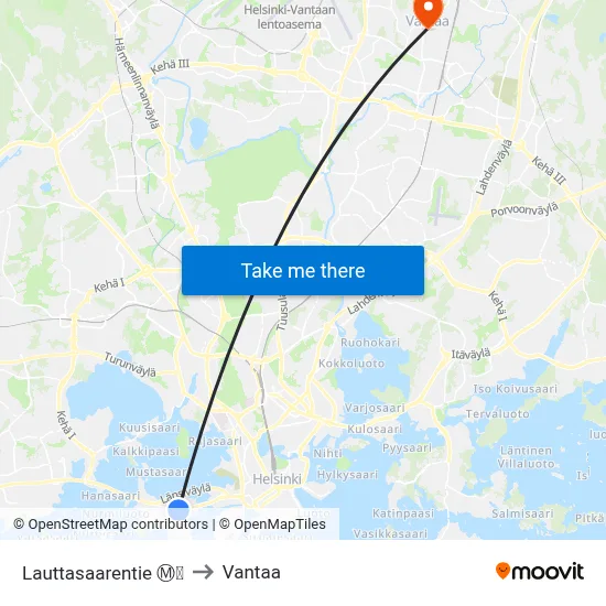 Lauttasaarentie Ⓜ️🛍️ to Vantaa map