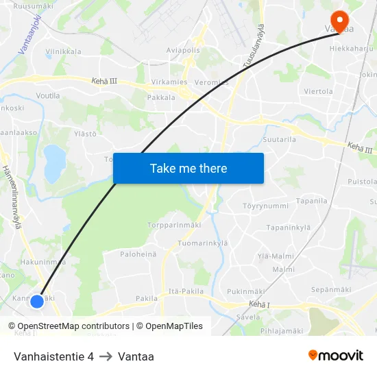 Vanhainen Road 4 to Vantaa map