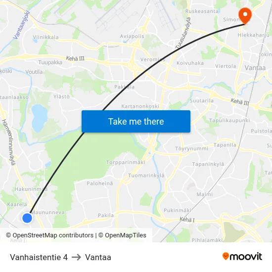 Vanhainen Road 4 to Vantaa map
