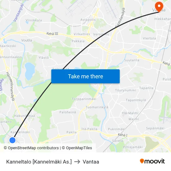 Kanneltalo [Kannelmaki Station] to Vantaa map