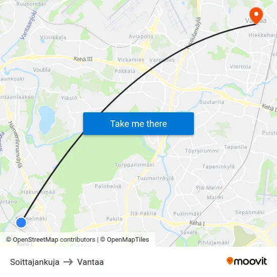 Soittaja Alley to Vantaa map