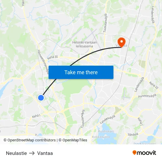 Neulastie to Vantaa map