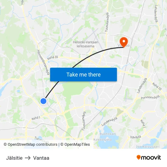 Jälsi Road to Vantaa map