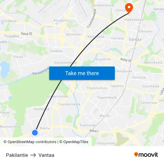 Pakila Road to Vantaa map
