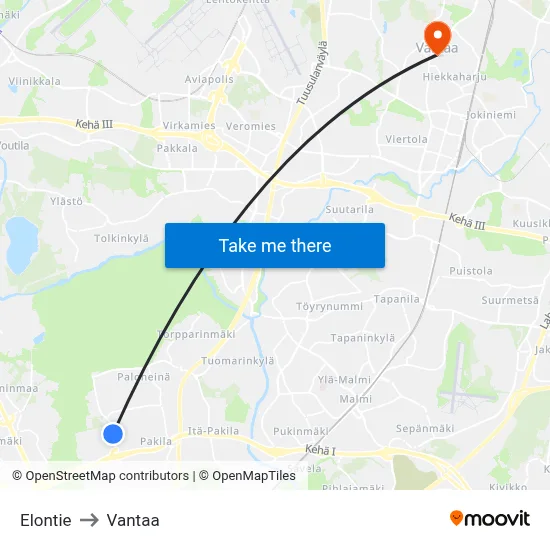 Elontie Road to Vantaa map