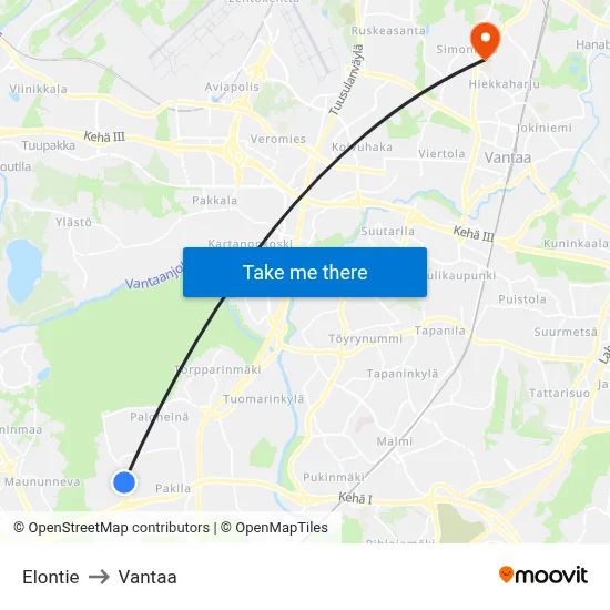 Elontie Road to Vantaa map
