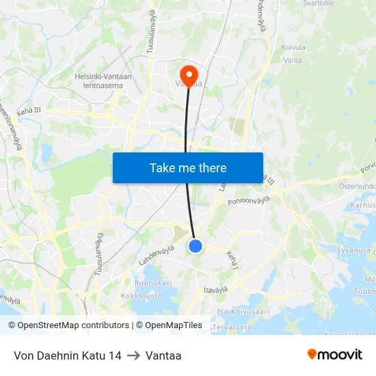 Von Daehn Street 14 to Vantaa map