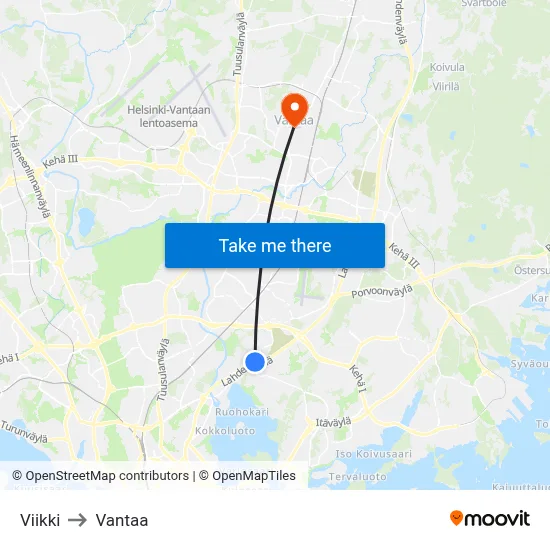 Viikki to Vantaa map