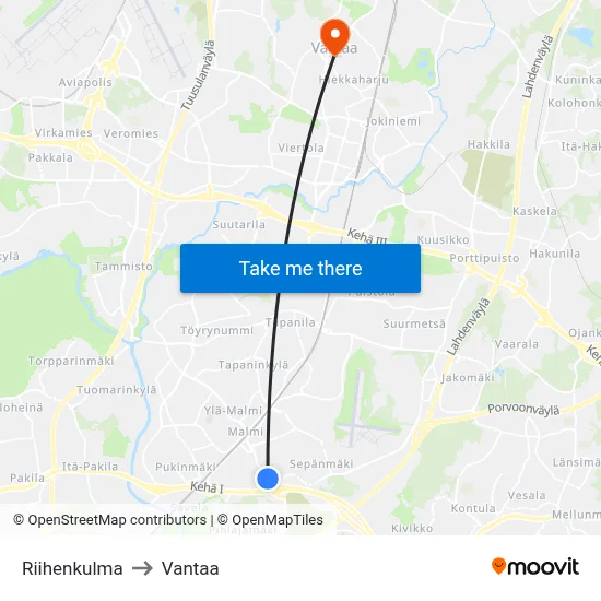 Riihi Corner to Vantaa map