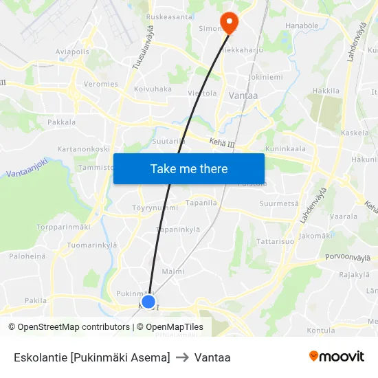 Eskolantie [Pukinmäki Asema] to Vantaa map