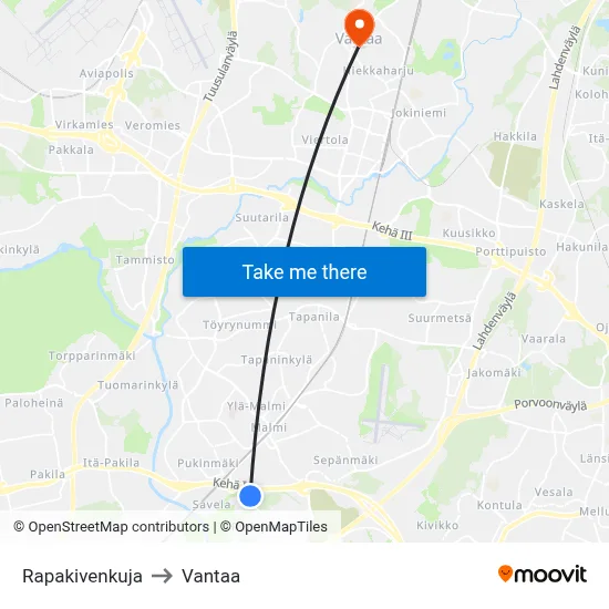 Rapakivenkuja to Vantaa map