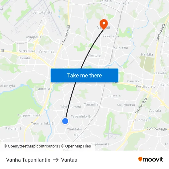 Old Tapanila Road to Vantaa map