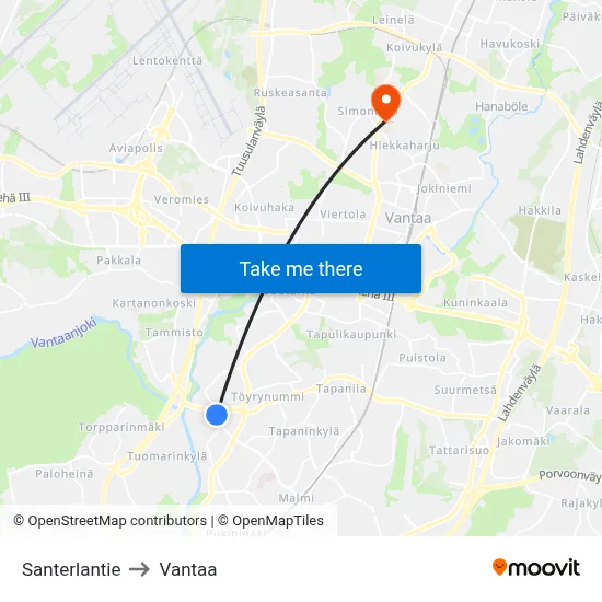 Santerla Road to Vantaa map