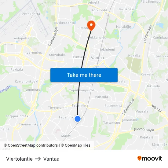 Viertola Road to Vantaa map