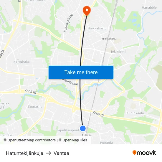 Hatter's Alley to Vantaa map