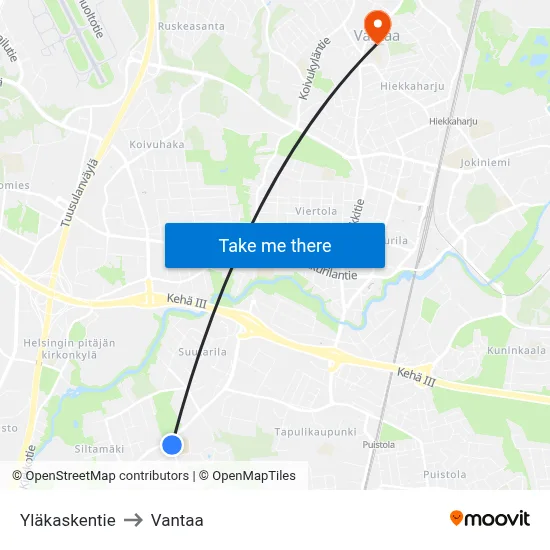 Upper Kaski Road to Vantaa map