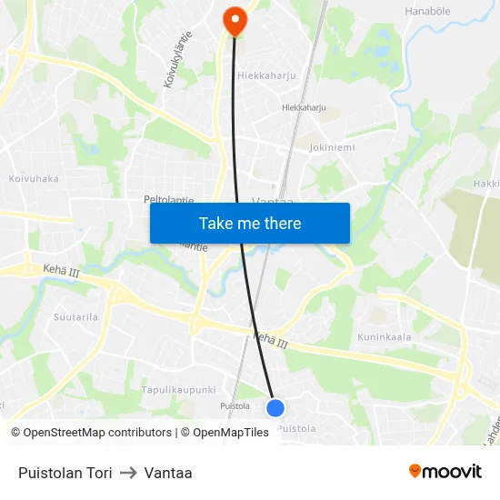 Puistola Square to Vantaa map