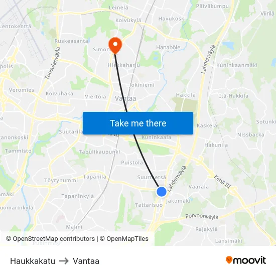 Hawk Street to Vantaa map
