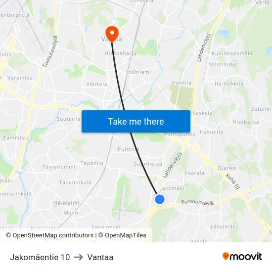 10 Jakomäentie to Vantaa map
