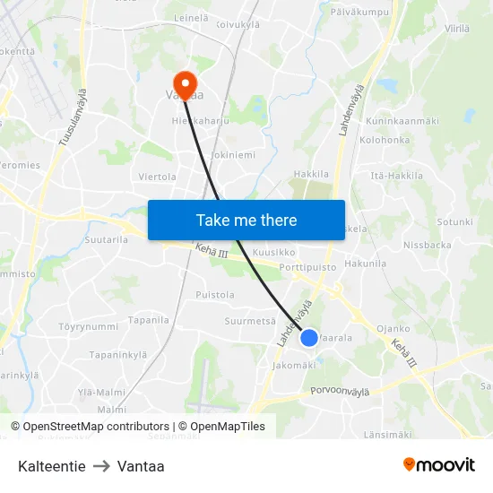 Kalteentie to Vantaa map