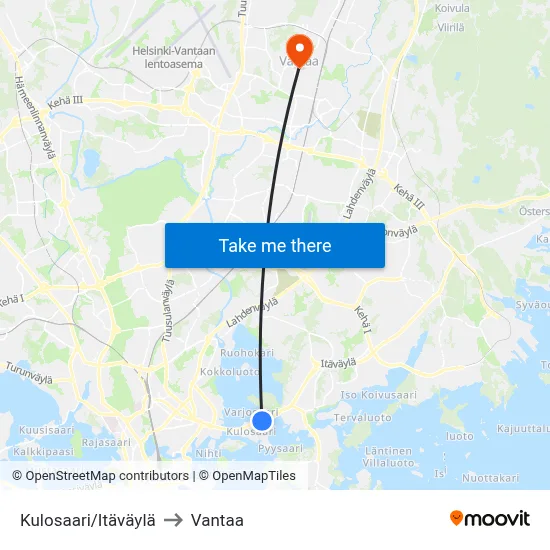 Kulosaari/East Highway to Vantaa map