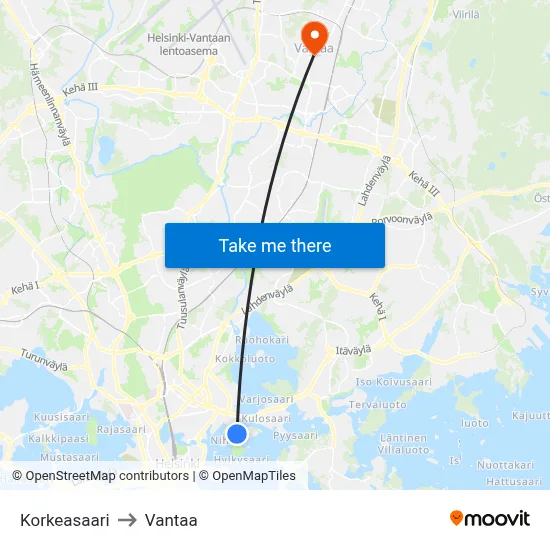 Korkeasaari to Vantaa map