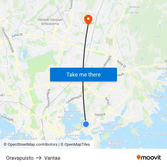 Squirrel Park to Vantaa map
