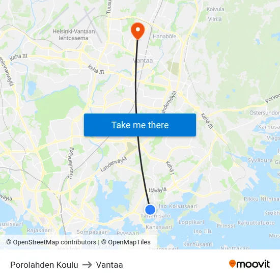 Porolahti School to Vantaa map