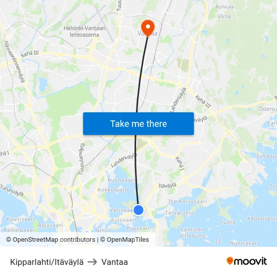 Kipparlahti/Eastern Highway to Vantaa map
