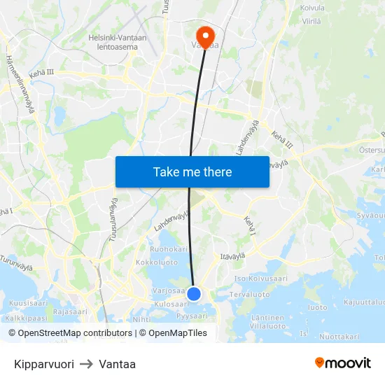 Skipper Mountain to Vantaa map