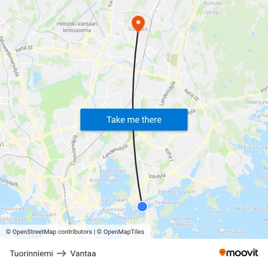 Tuorinniemi to Vantaa map