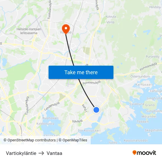 Vartiokyla Road to Vantaa map