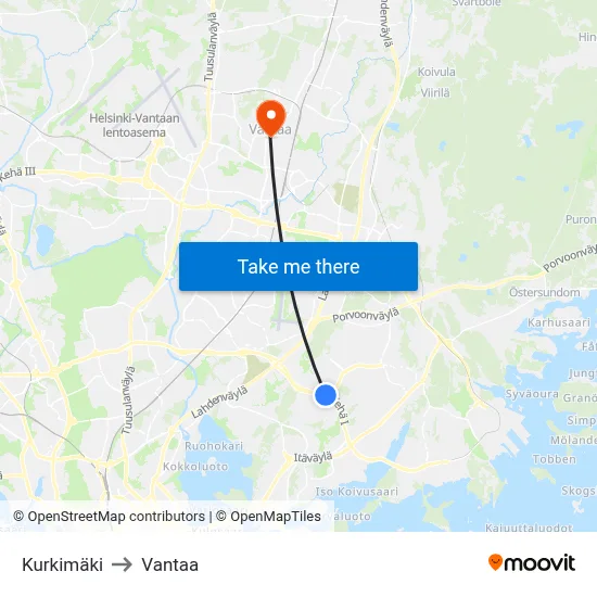 Kurkimäki to Vantaa map