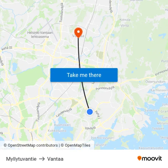 Myllytuvantie to Vantaa map