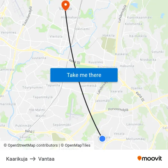 Kaarikuja to Vantaa map