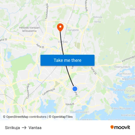 Sirrikuja to Vantaa map
