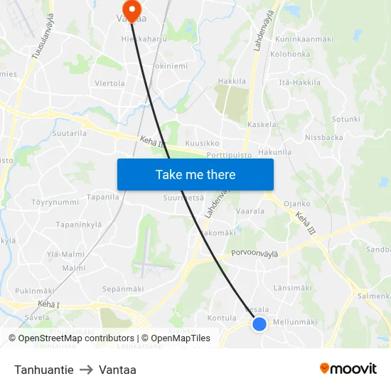 Tanhuantie to Vantaa map