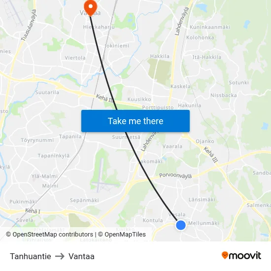 Tanhuantie to Vantaa map