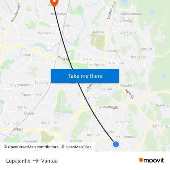 Lupaja Road to Vantaa map