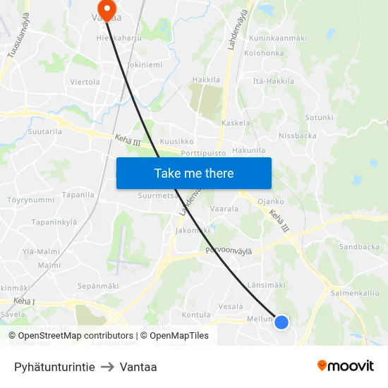 Pyhatunturi Road to Vantaa map