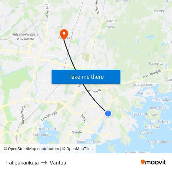 Fallpakka Alley to Vantaa map