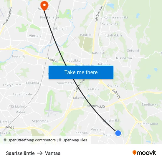 Saarisela Road to Vantaa map