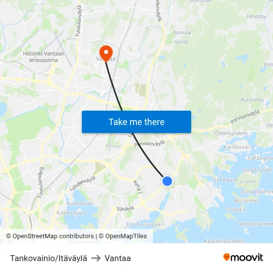 Tankovainio/East Way to Vantaa map