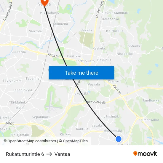 Rukatunturi Road 6 to Vantaa map
