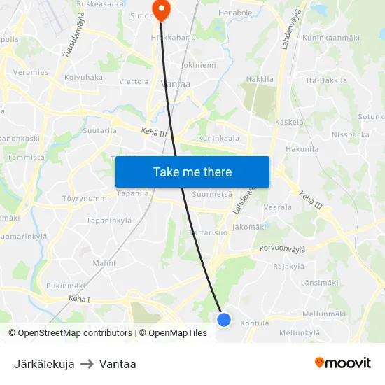 Järkälekuja to Vantaa map