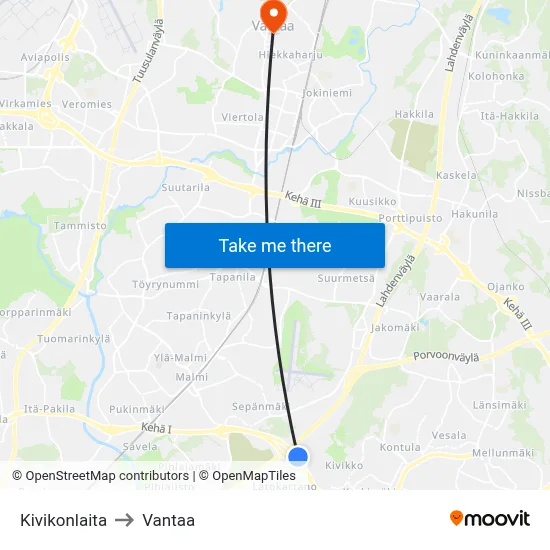 Kivikko Edge to Vantaa map