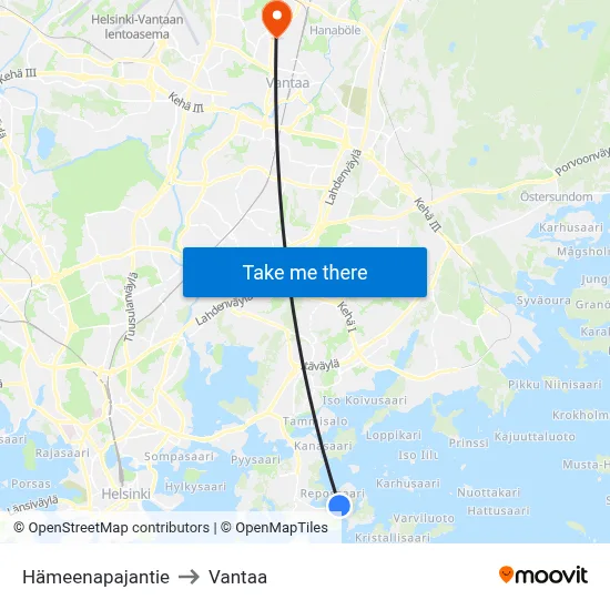 Hämeenapa Road to Vantaa map